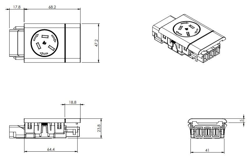 1 (Single) GPO Module with ROTATING FACE short fascia - The Softwiring Shop - Electrical Soft Wiring