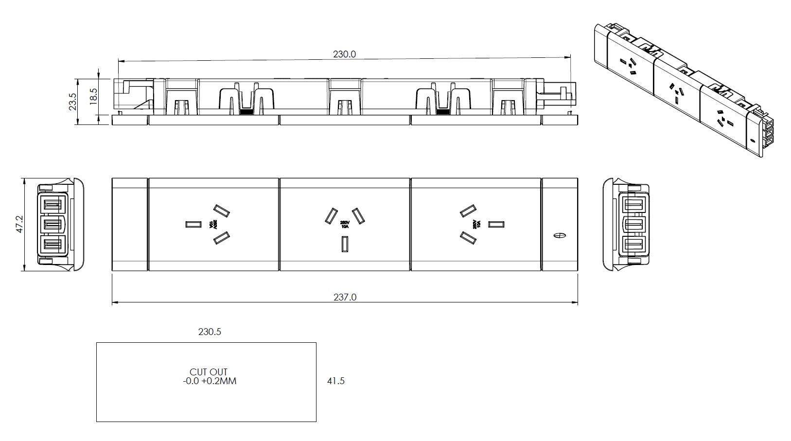 3 (Triple) GPO Module Set - ROTATED END GPO's - The Softwiring Shop - Electrical Soft Wiring