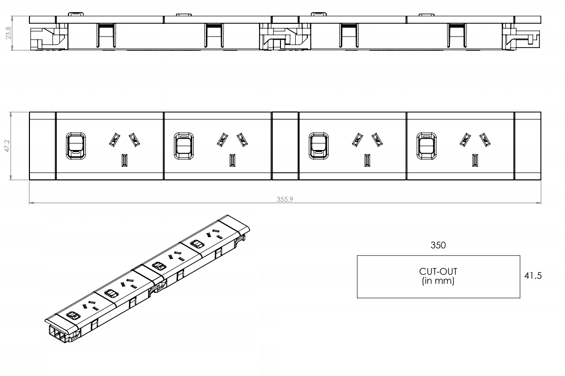 4 (Quad) GPO Module - EXTERNAL SWITCHING VERTICAL GPO'S - The Softwiring Shop - Electrical Soft Wiring