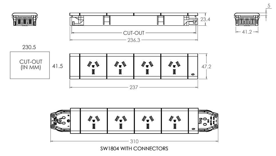 4 (Quad) GPO Module - VERTICAL GPO'S - The Softwiring Shop - Electrical Soft Wiring