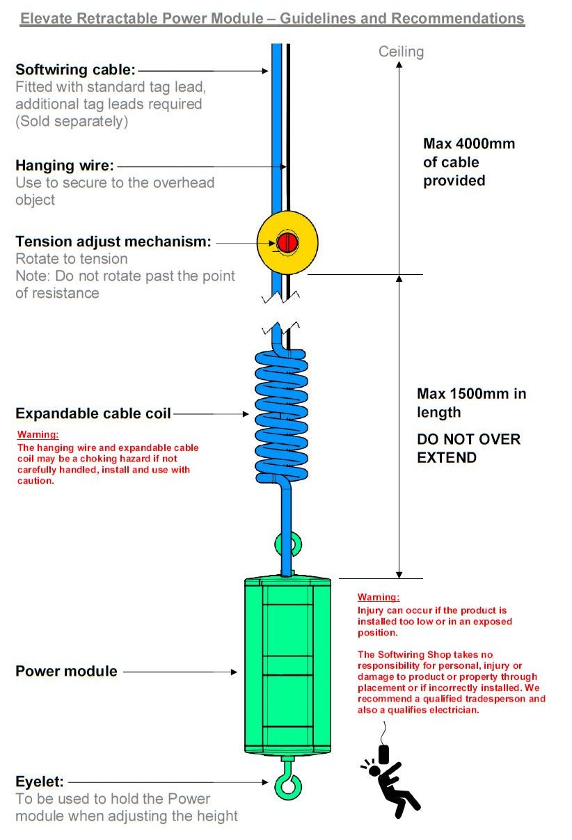 Elevate Retractable Power - 2 (Double) GPO to one face and 1 (Single) GPO to the other - The Softwiring Shop - Electrical Softwiring