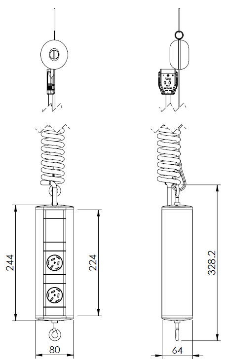 Elevate Retractable Power - 2 (Double) GPO to one face and 1 (Single) GPO to the other - The Softwiring Shop - Electrical Softwiring