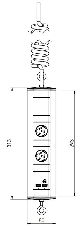Elevate Retractable Power - 2 (Double) GPO's to both faces & USB A/A to one face only - The Softwiring Shop - Electrical Softwiring