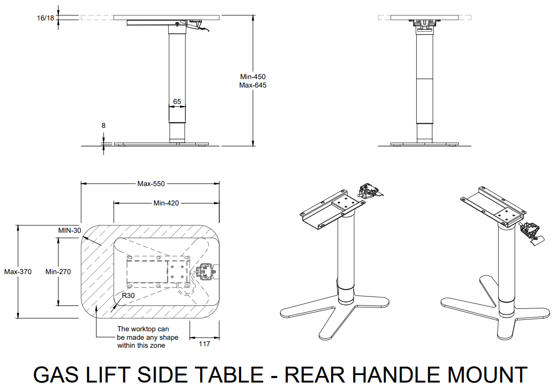 Gas LIft Side Table Frame ONLY - The Softwiring Shop - Accessory