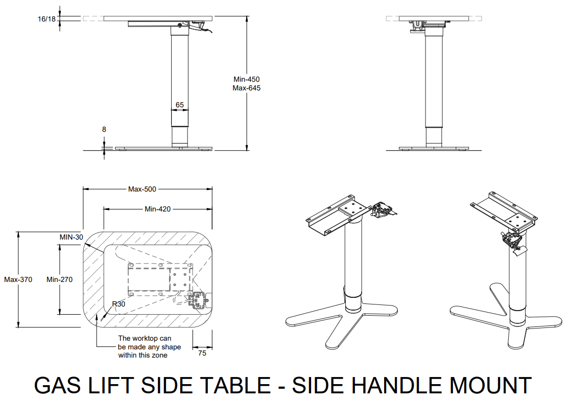 Gas LIft Side Table Frame ONLY - The Softwiring Shop - Accessory