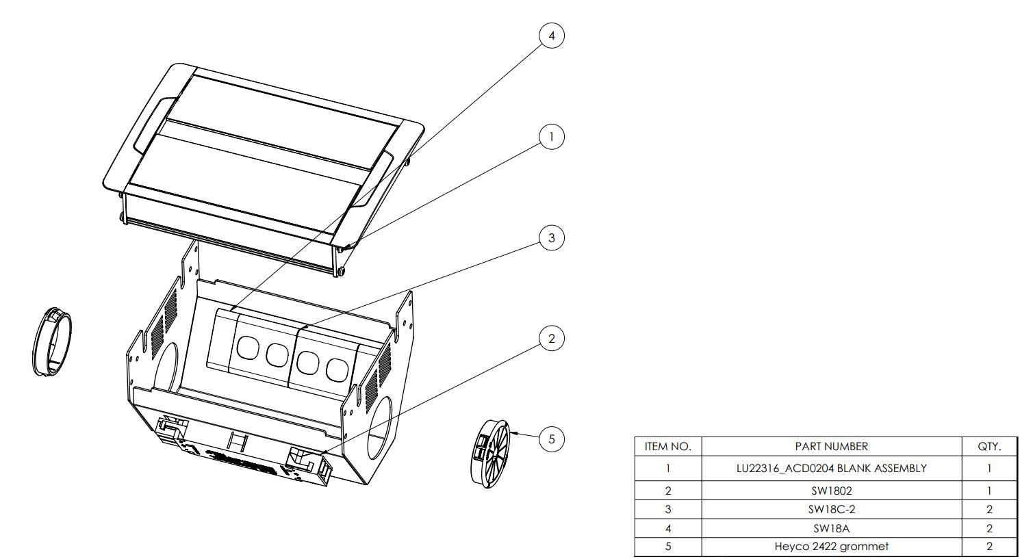 In - Desk Box - ACCEDE: Dual Lid, 2 (Double) GPO'S & 4 (Quad) Data Ports - The Softwiring Shop - Electrical Soft Wiring