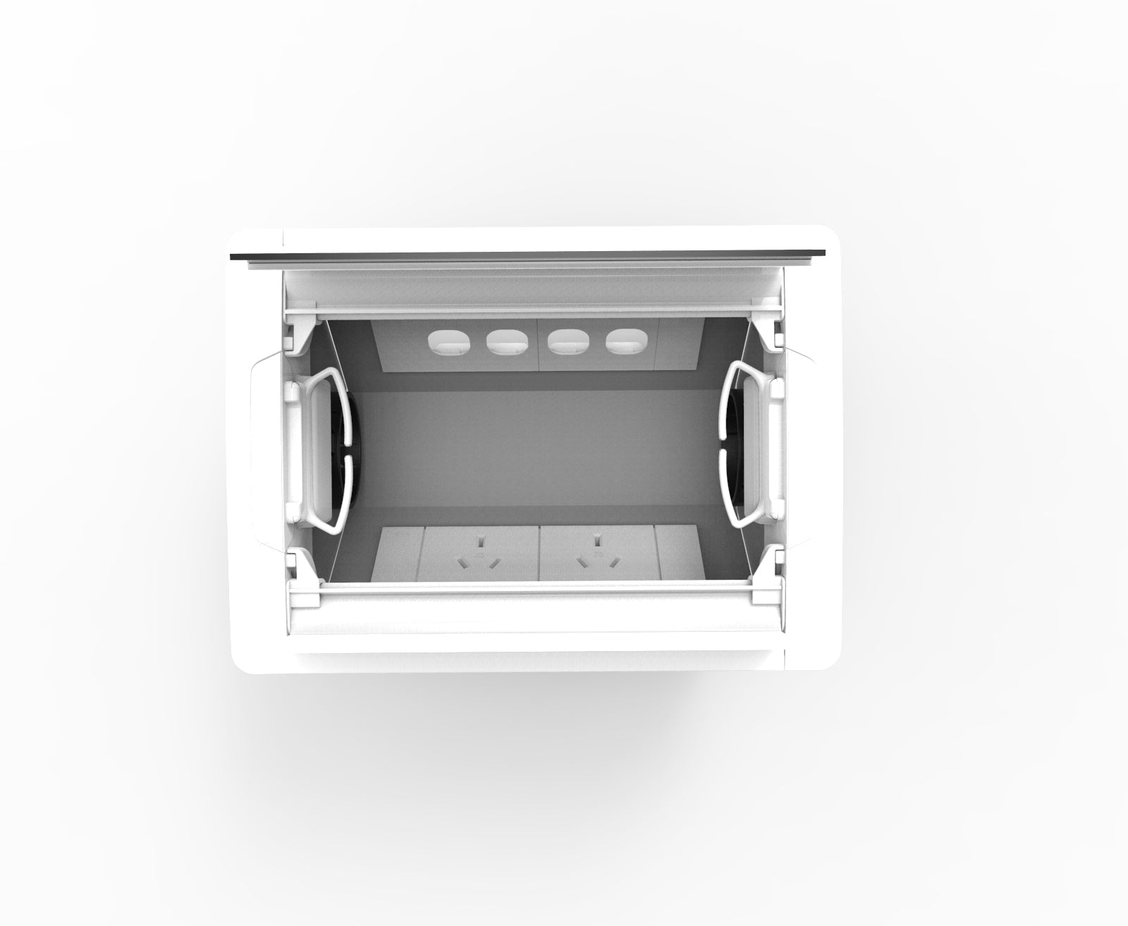 In - Desk Box - ACCEDE: Dual Lid, 2 (Double) GPO'S & 4 (Quad) Data Ports - The Softwiring Shop - Electrical Soft Wiring
