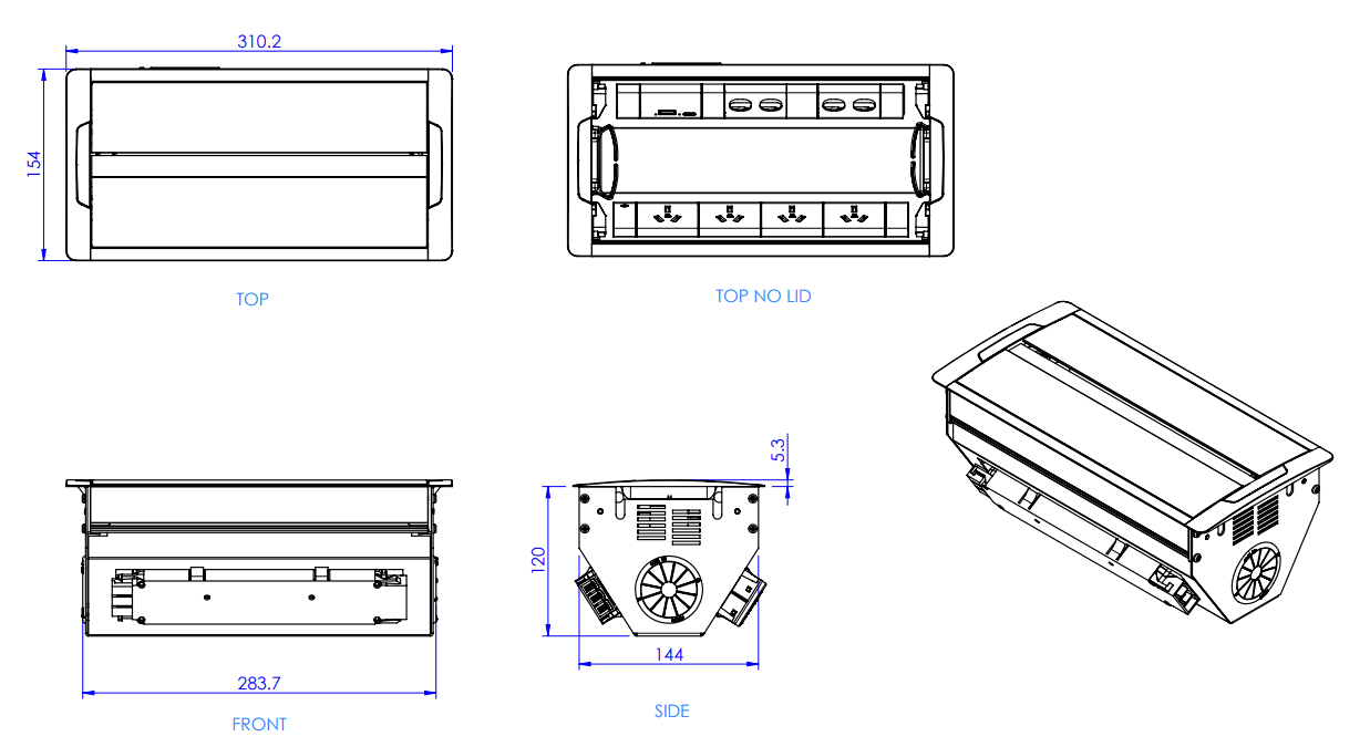 In - Desk Box - ACCEDE: Dual Lid, 2 (Double) GPO'S, USB A/C (65W) Fast - Charging Outlets & 2 (Two) Data Ports