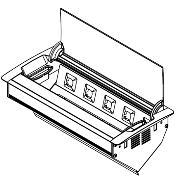 In - Desk Box - ACCEDE: Single Lid, 2 (Double) GPO'S, USB A/C Fast - Charging Outlets (65W Shared) & 5 (Five) Data Ports and D Splitter - The Softwiring Shop - Electrical Soft Wiring