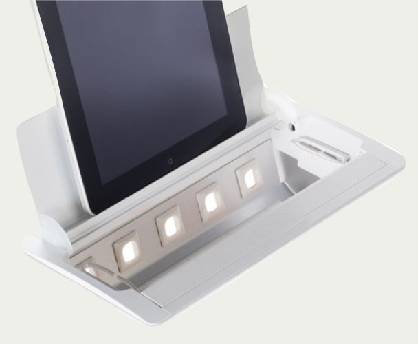 In - Desk Box - ACCEDE: Single Lid, 2 (Double) GPO'S, USB A/C Fast - Charging Outlets (65W Shared) & 5 (Five) Data Ports and D Splitter - The Softwiring Shop - Electrical Soft Wiring