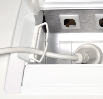 In - Desk Box - ACCEDE: Single Lid, 4 (Quad) GPO'S, USB C/C Fast - Charging Outlets & 4 (Four) Data Ports and D Splitter - The Softwiring Shop - Electrical Soft Wiring