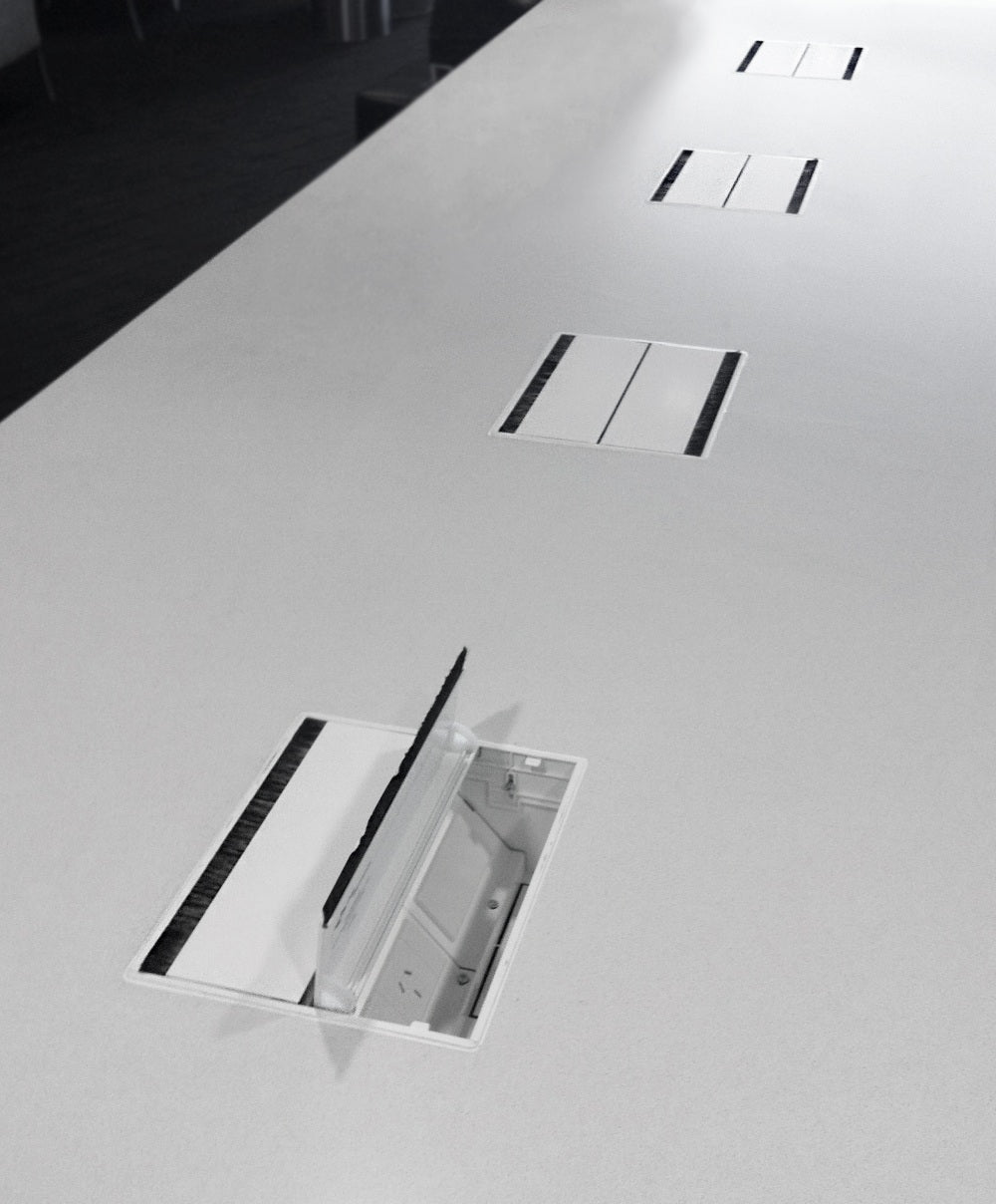 In - Desk Box - EXECUTIVE: Dual Lid, 8 (Eight) GPO'S & 2x USB A/C & 6 (Six) Data Ports - The Softwiring Shop - Electrical Soft Wiring