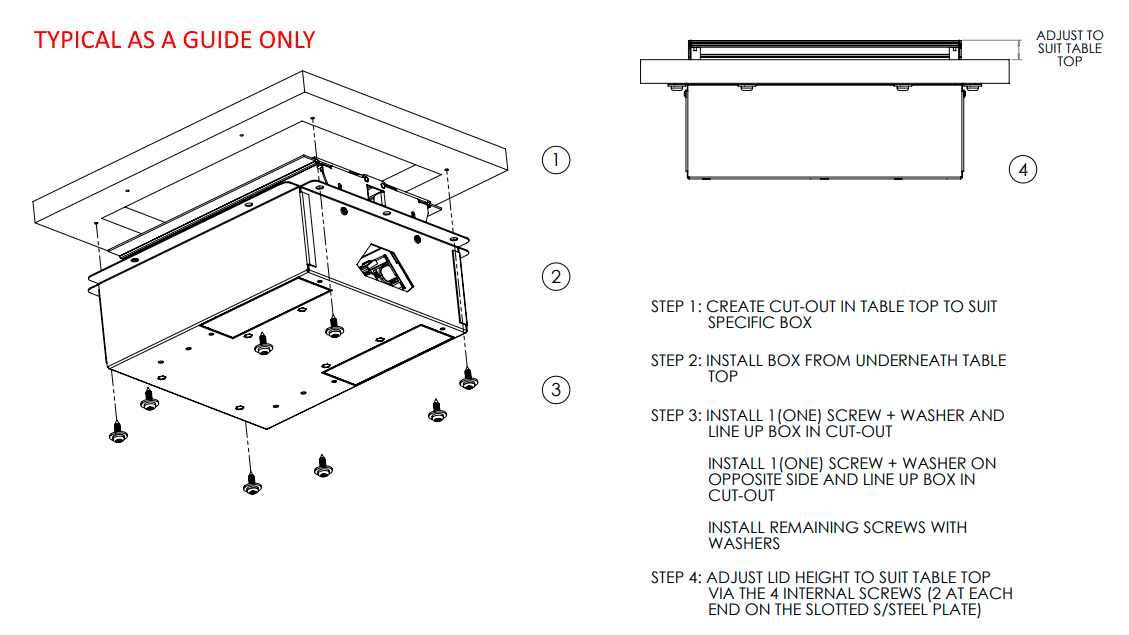 In - Desk Box - EXECUTIVE: Single Lid, 2 (Double) GPO'S, USB A/A Fast - Charging Outlets (30W Shared) & 2 (Double) Data Ports - The Softwiring Shop - Electrical Soft Wiring