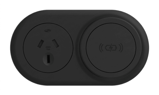 In - Desk Module - ECHO: 1 (Single) GPO & Magsafe WIRELESS Fast - Charging Outlets with 1000mm Tag Lead and D Splitter - The Softwiring Shop - Electrical Soft Wiring