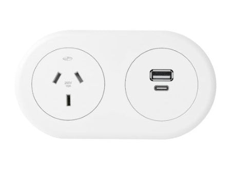 In - Desk Module - ECHO: 1 (Single) GPO, USB A/C PD Fast - Charging Outlets with 1000mm Tag Lead and D Splitter - The Softwiring Shop - Electrical Soft Wiring