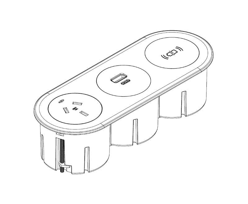 In - Desk Module - ECHO: 1 (Single) GPO& USB A/C & WIRELESS Fast - Charging Outlets with 1500mm 3 - Pin Plug Lead