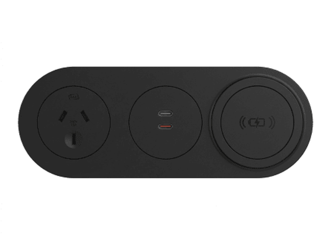 In - Desk Module - ECHO: 1 (Single) GPO, USB C/C (65W) & Magsafe WIRELESS Fast - Charging Outlets with 1000mm Tag Lead