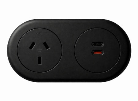 In - Desk Module - ECHO: 1 (Single) GPO, USB C/C (65W) PD Fast - Charging Outlets with 1000mm Tag Lead and D Splitter - The Softwiring Shop - Electrical Soft Wiring
