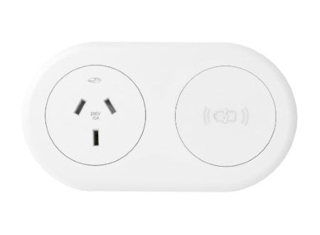 In - Desk Module - ECHO: 1 (Single) GPO & WIRELESS Fast - Charging Outlets with 1000mm Tag Lead and D Splitter - The Softwiring Shop - Electrical Soft Wiring