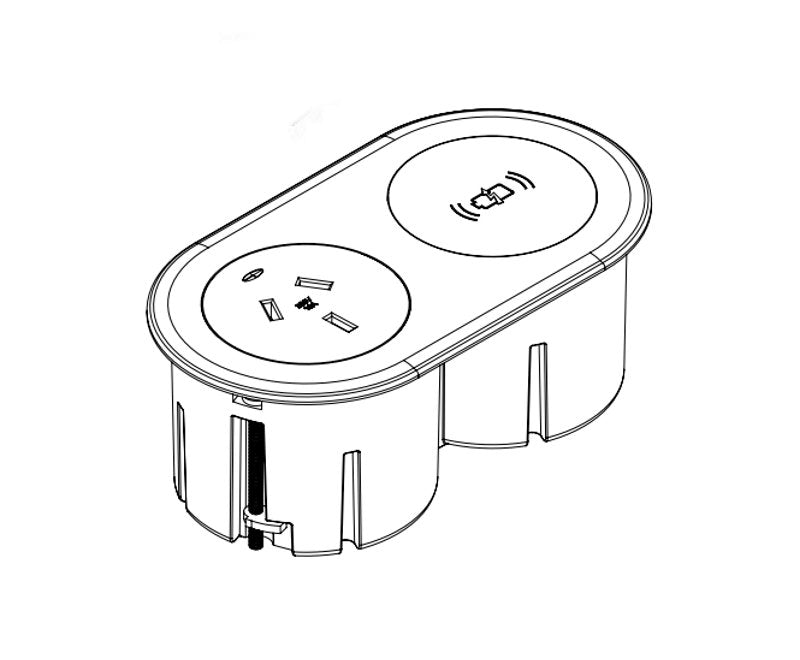 In - Desk Module - ECHO: 1 (Single) GPO & WIRELESS & 1000mm Tag Lead - The Softwiring Shop - Electrical Soft Wiring