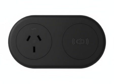In - Desk Module - ECHO: 1 (Single) GPO & WIRELESS Fast - Charging Outlets with 1500mm 3 - Pin Plug Lead - The Softwiring Shop - Electrical Soft Wiring