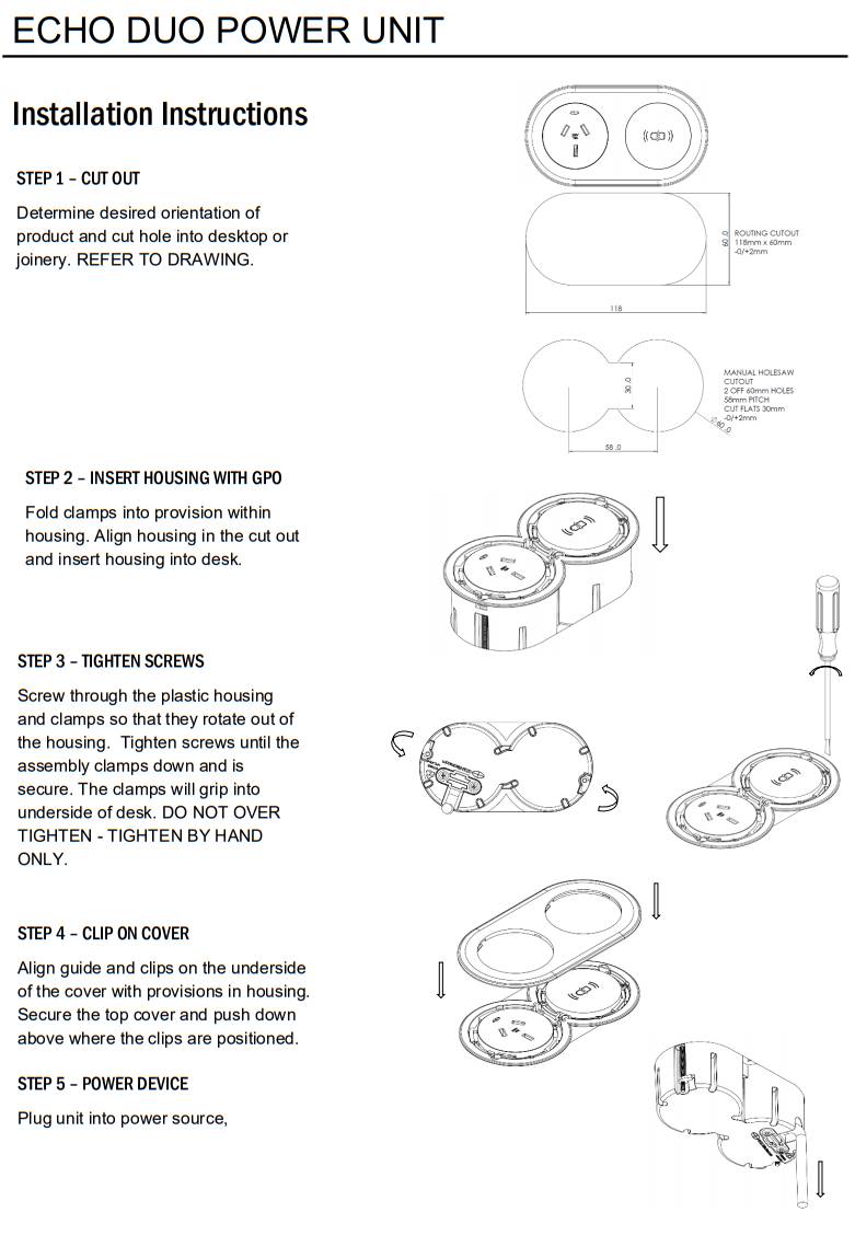 In - Desk Module - ECHO: 2 (Double) GPO'S, 1500mm Lead with 3 - Pin Plug Lead - The Softwiring Shop - Electrical Soft Wiring