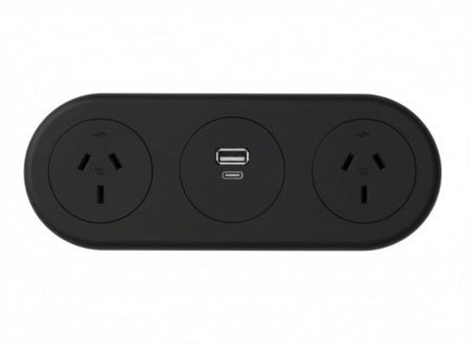 In - Desk Module - ECHO: 2 (Double) GPO'S & USB A/C Fast - Charging Outlets with 1500mm 3 - Pin Plug Lead - The Softwiring Shop - Electrical Soft Wiring