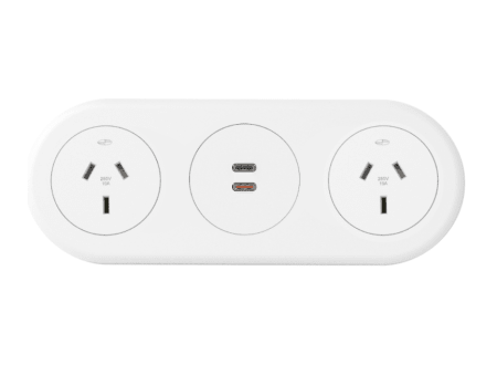 In - Desk Module - ECHO: 2 (Double) GPO'S & USB C/C (65W) Fast - Charging Outlets with 1000mm TAG Lead with D Splitter - The Softwiring Shop - Electrical Soft Wiring