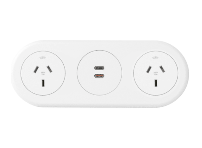 In - Desk Module - ECHO: 2 (Double) GPO'S & USB C/C (65W) Fast - Charging Outlets with 1000mm TAG Lead with D Splitter - The Softwiring Shop - Electrical Soft Wiring