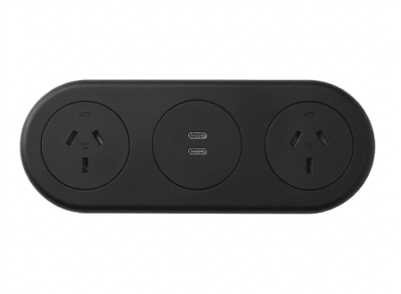 In - Desk Module - ECHO: 2 (Double) GPO'S & USB C/C (65W) Fast - Charging Outlets with 1000mm TAG Lead with D Splitter - The Softwiring Shop - Electrical Soft Wiring