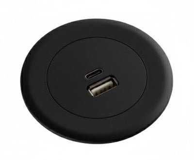 In - Desk Module - ECHO: USB A/C Fast - Charging Outlets with 500mm Tag Lead and T Splitter - The Softwiring Shop - Electrical Soft Wiring