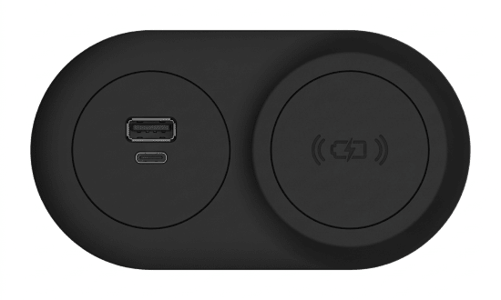 In - Desk Module - ECHO: USB A/C & Magsafe WIRELESS (65W) Fast - Charging Outlets with 1000mm Tag Lead and D Splitter - The Softwiring Shop - Electrical Soft Wiring