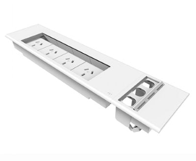 In - Desk Module - FLIP Surface Mount: 4 (Quad) GPO'S and 3 (Triple) Data Ports (Retractable Cover)