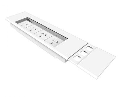 In - Desk Module - FLIP Surface Mount: 4 (Quad) GPO'S and 3 (Triple) Data Ports (Sliding Cover) - The Softwiring Shop - Electrical Soft Wiring