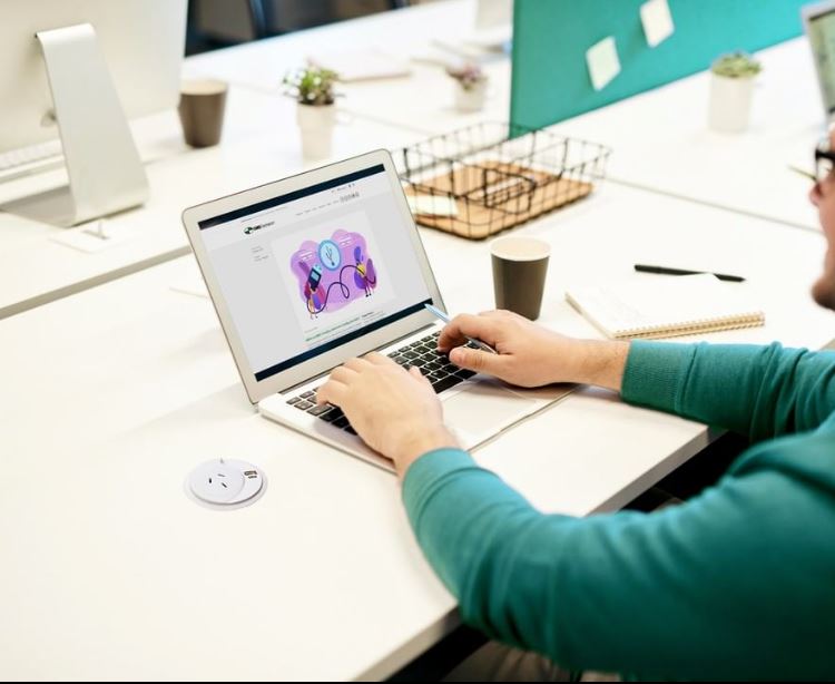 In - Desk Module - KONEXUS: 1 (Single) GPO & USB - A/C Fast - Charging Outlets (30W) with 1000mm Tag Lead and D Splitter - The Softwiring Shop - Electrical Soft Wiring