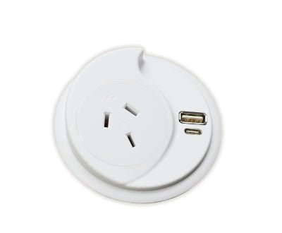 In - Desk Module - KONEXUS: 1 (Single) GPO & USB - A/C Fast - Charging Outlets (30W) with 1000mm Tag Lead and D Splitter - The Softwiring Shop - Electrical Soft Wiring