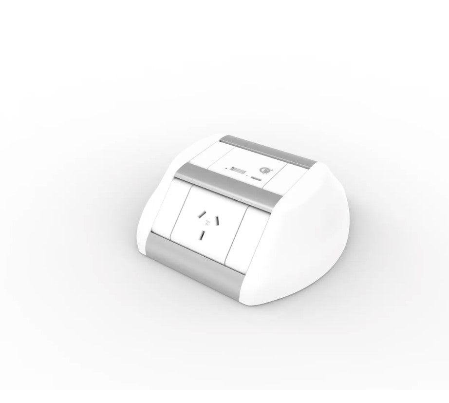 In - Desk Module - ODYSSEY: 2 (Double) GPO'S & 1 (Single) USB A/C Fast - Charging Outlets with 1500mm 3 - Pin Plug Lead - The Softwiring Shop - Electrical Soft Wiring