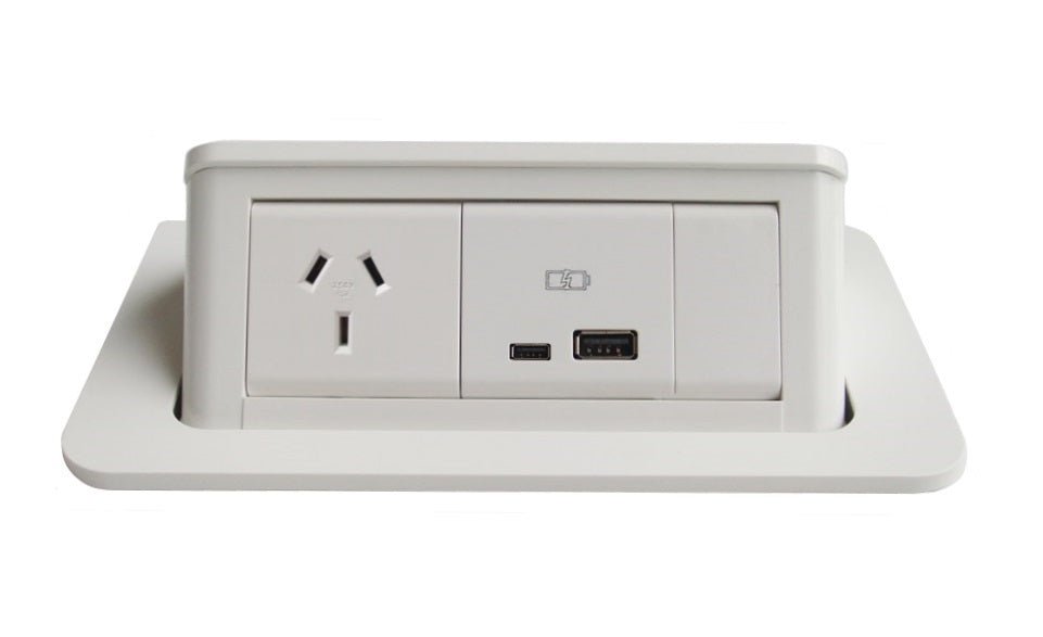 In - Desk Module - POP - UP: 1 (Single) GPO & USB A/C (30W Shared) with 1500mm 3 - Pin Plug Lead - The Softwiring Shop - Electrical Soft Wiring