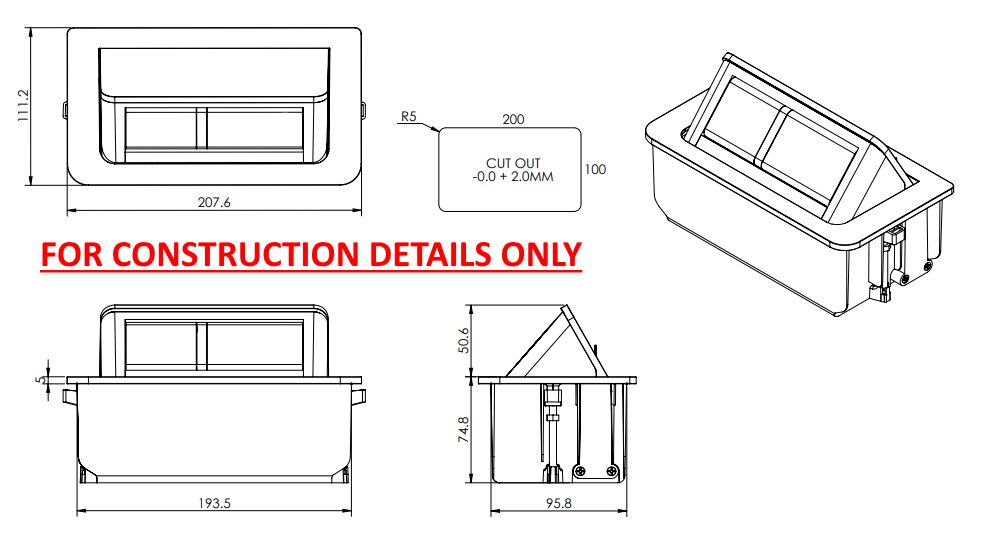 In - Desk Module - POP - UP: 1 (Single) GPO & USB A/C (65W Shared) with 1000mm Tag Lead and D Splitter - The Softwiring Shop - Electrical Soft Wiring