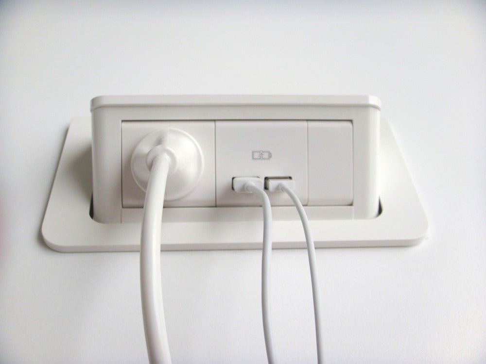 In - Desk Module - POP - UP: 1 (Single) GPO & USB A/C (65W Shared) with 1000mm Tag Lead and D Splitter - The Softwiring Shop - Electrical Soft Wiring