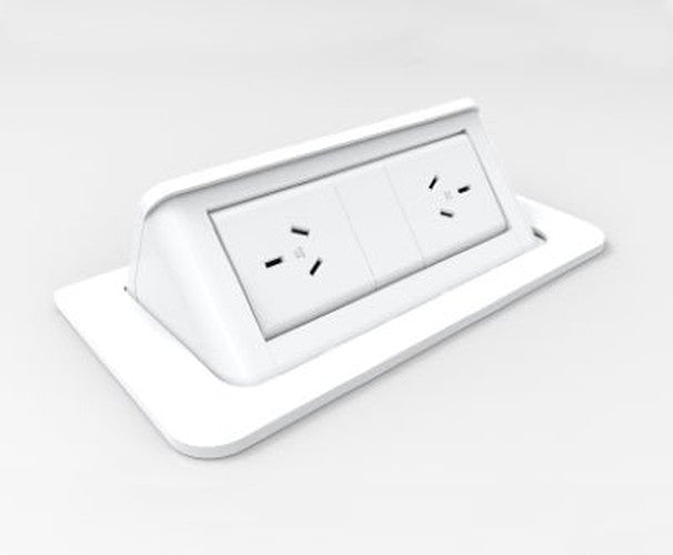 In - Desk Module - POP - UP: 2 (Double) ROTATED GPO'S with 1000mm Tag Lead and D Splitter - The Softwiring Shop - Electrical Soft Wiring
