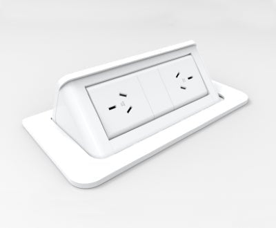 In - Desk Module - POP - UP: 2 (Double) ROTATED GPO'S with 1500mm 3 - Pin Plug Lead - The Softwiring Shop - Electrical Soft Wiring