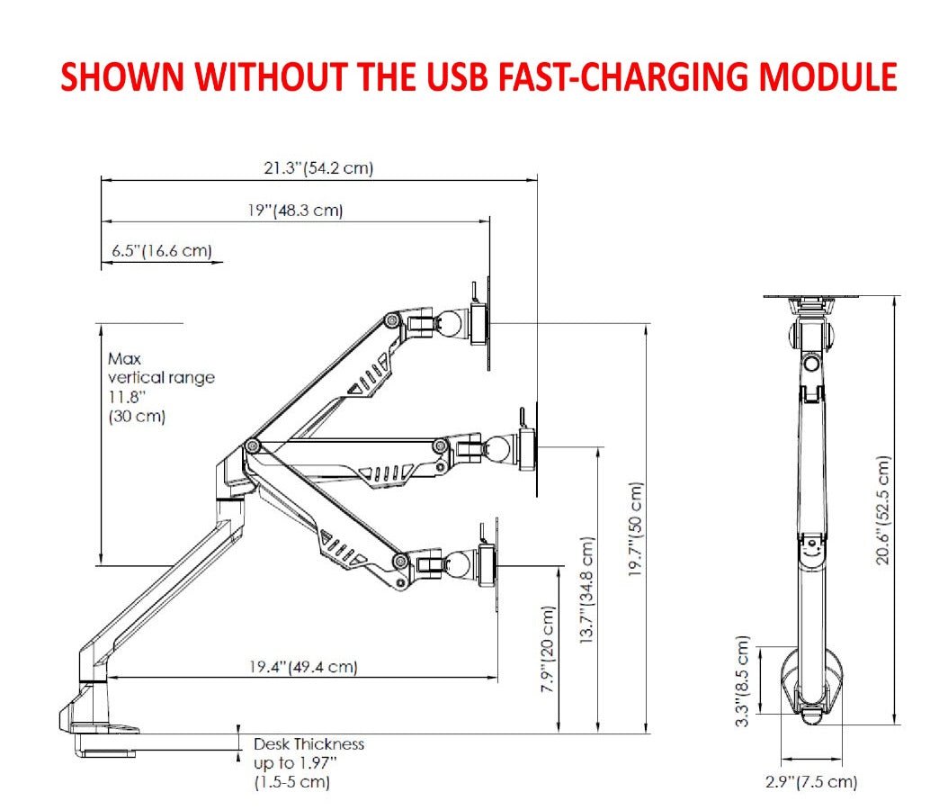 Monitor Arm - Gas SINGLE including USB Fast - Charging module - The Softwiring Shop - Accessory