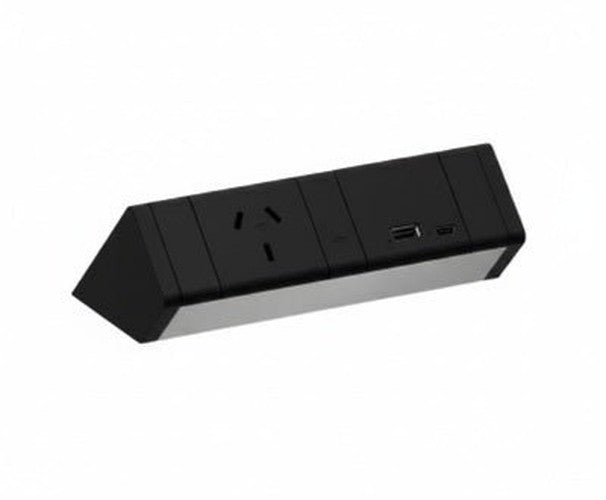 Power Rail - ATHENA 2: 1 (Single) GPO & USB A/C Fast - Charging Outlets (65W Shared) with 1000mm Tag Lead and D Splitter - The Softwiring Shop - Electrical Soft Wiring
