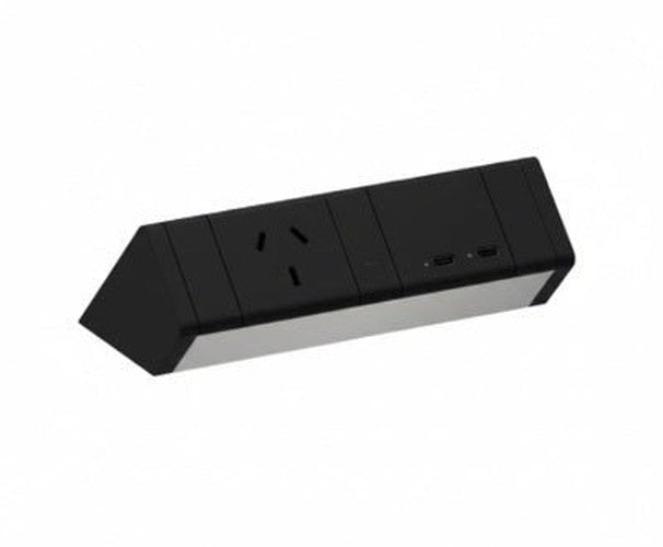 Power Rail - ATHENA 2: 1 (Single) GPO & USB C/C Fast - Charging Outlets with 1000mm Tag Lead and D Splitter - The Softwiring Shop - Electrical Soft Wiring