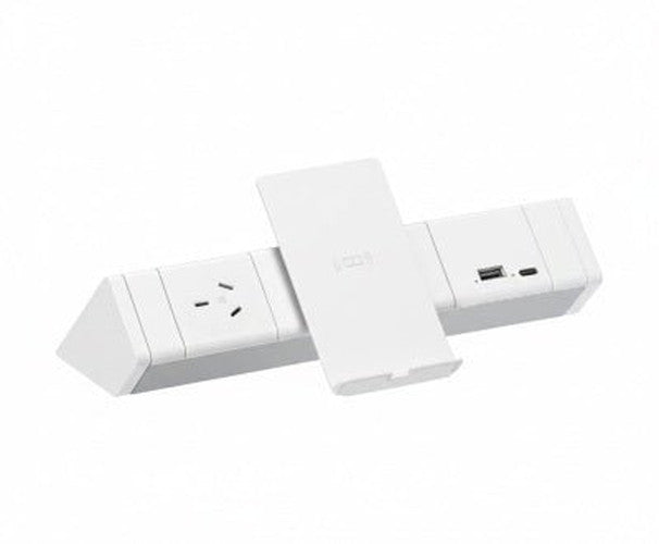 Power Rail - ATHENA 2: 1 (Single) GPO, Wireless Charger Stand & USB A/C Fast - Charging Outlets with 1000mm Tag Lead and D Splitter - The Softwiring Shop - Electrical Soft Wiring