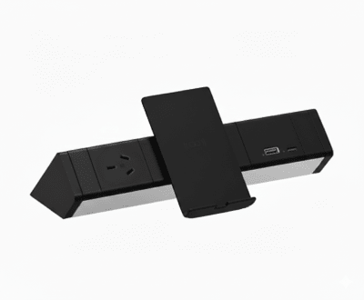 Power Rail - ATHENA 2: 1 (Single) GPO, Wireless Charger Stand & USB A/C Fast - Charging Outlets with 1000mm Tag Lead and D Splitter - The Softwiring Shop - Electrical Soft Wiring