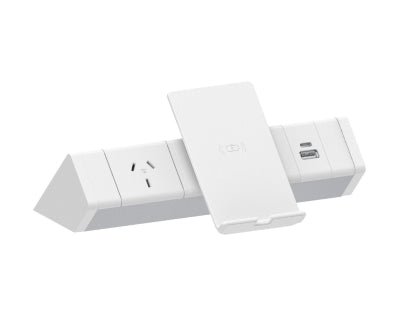 Power Rail - ATHENA 2: 1 (Single) GPO, Wireless Charger Stand & USB A/C - The Softwiring Shop - Electrical Soft Wiring