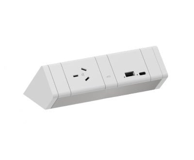 Power Rail - ATHENA 2: 1 (Single) ROTATED GPO & USB A/C Fast - Charging Outlets with 1000mm Tag Lead and D Splitter - The Softwiring Shop - Electrical Soft Wiring