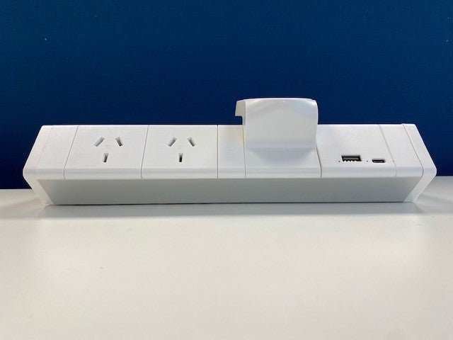Power Rail - ATHENA 2: 2 (Double) GPO'S, Wireless Charger Pad & USB A/C Fast - Charging Outlets with 1000mm Tag Lead and D Splitter - The Softwiring Shop - Electrical Soft Wiring